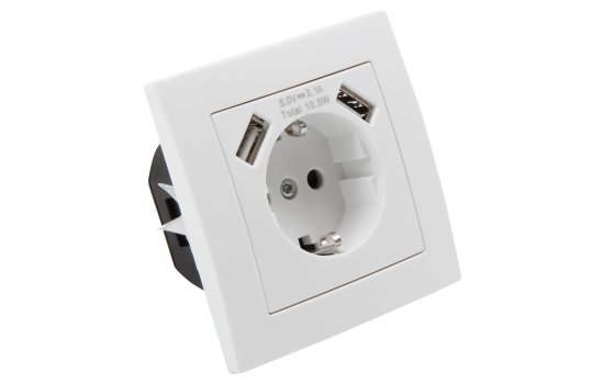 Schutzkontakt-Steckdose mit 2x USB McPower Flair, 250V~/16A, 5V/2,1A, UP, weiß